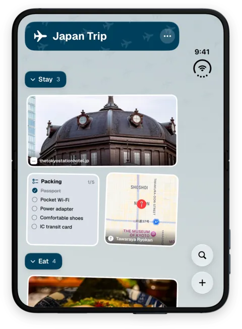 ToMe on iPhone Duo, folded: the Japan Trip space on the cover screen