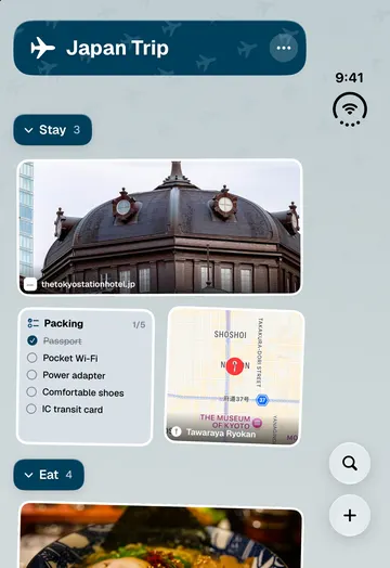 ToMe on iPhone Duo, folded: the Japan Trip space on the cover screen