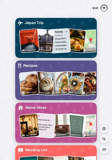ToMe on iPhone Duo, open, held tall: the home of Spaces in one column on the big screen
