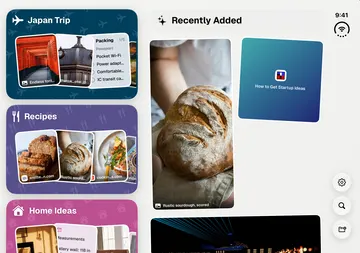 ToMe on iPhone Duo, open, held wide: Spaces in a column beside Recently Added