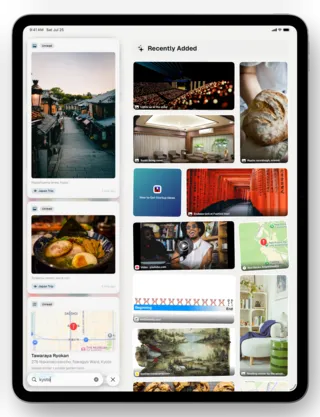 ToMe on a iPad, angled — Searching ToMe for “kyoto” and matching saved photos